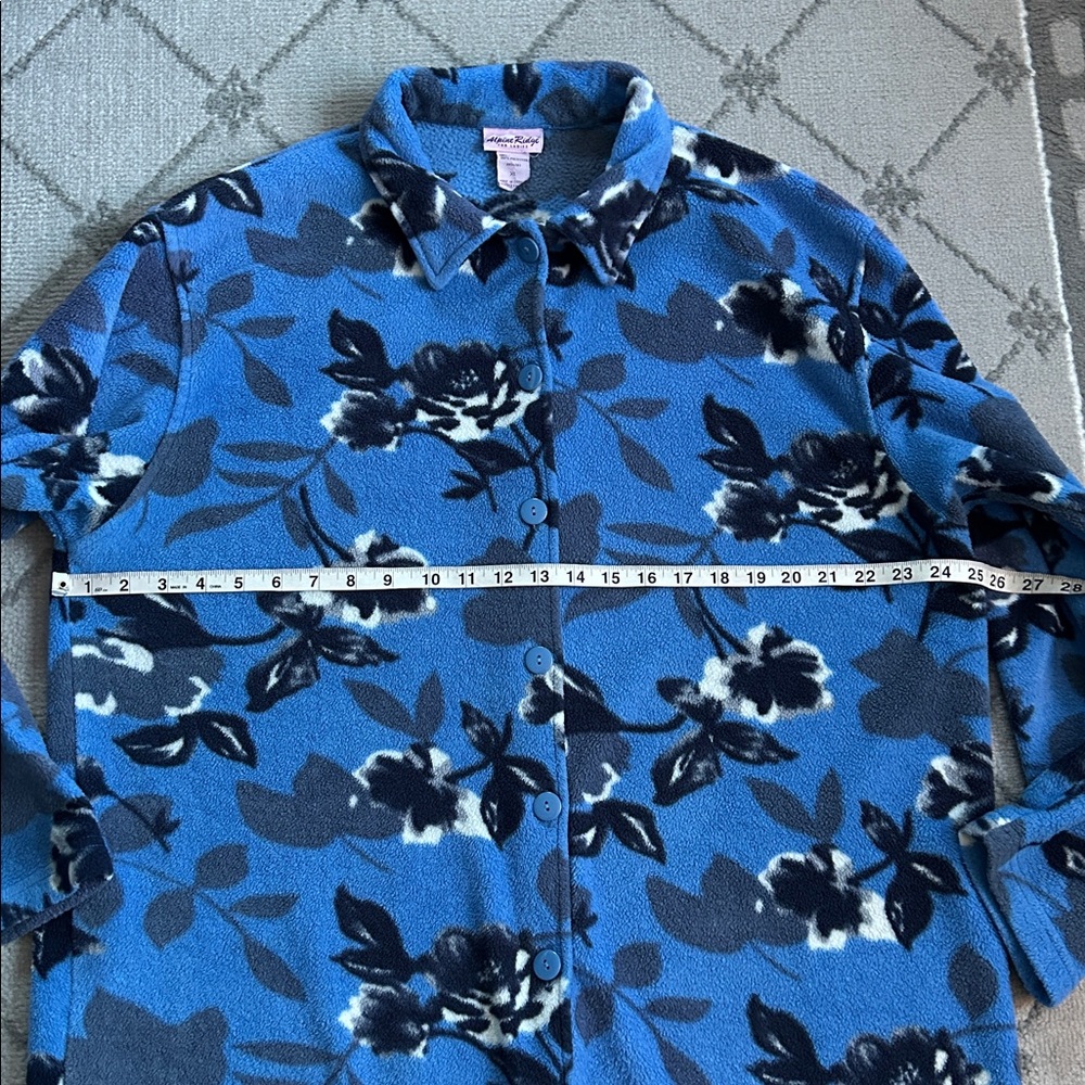 Alpine Ridge Floral Blue Button Up Fleece Jacket - Picture 4 of 6